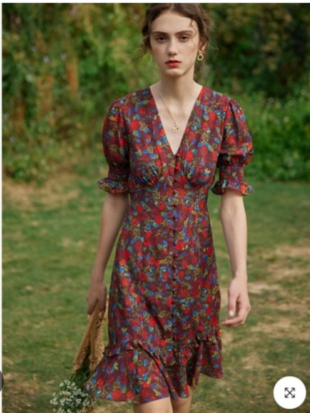 Simple Retro Coquette Cottagecore Dress Kora Burgundy Dark Floral Ruffle Mini XS
